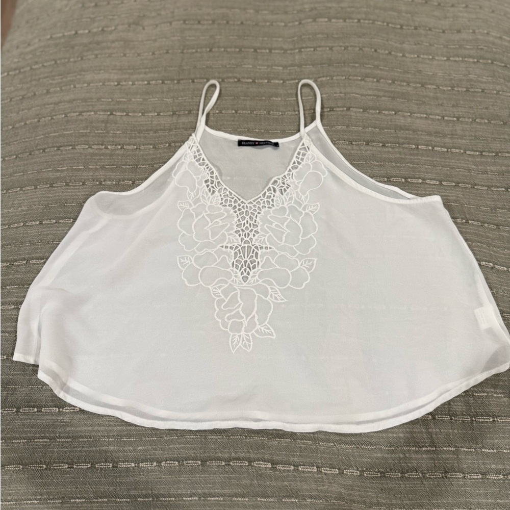 Brandy Melville White Lace Detail Top